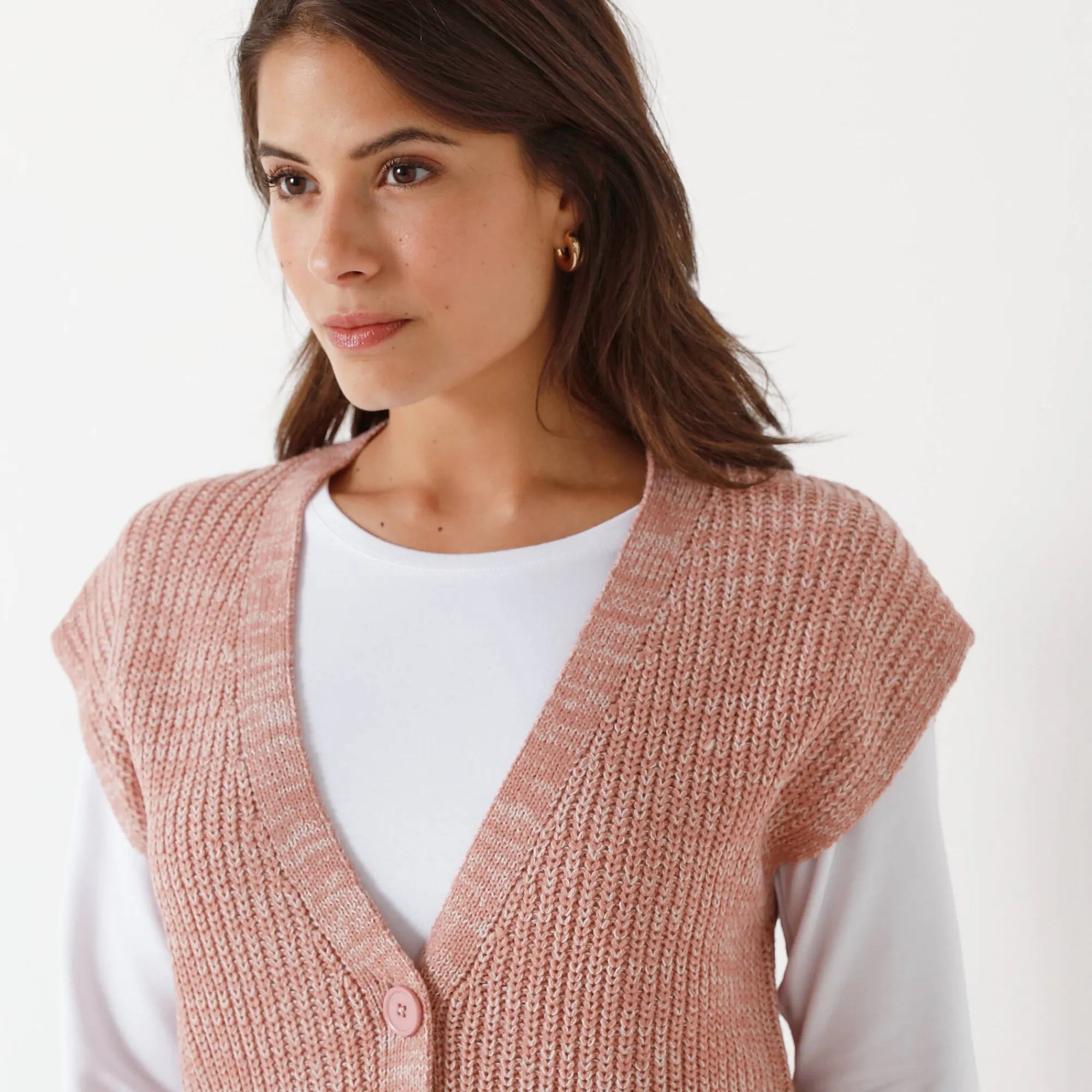 Trui En Vest<Blancheporte Mouwloos vest met knopen chiné rozenhout