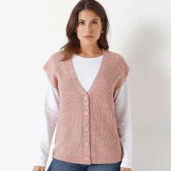 Trui En Vest<Blancheporte Mouwloos vest met knopen chiné rozenhout