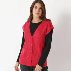 Trui En Vest<Blancheporte Mouwloos vest met knopen framboos