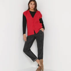 Trui En Vest<Blancheporte Mouwloos vest met knopen framboos