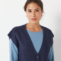 Trui En Vest<Blancheporte Mouwloos vest met knopen marine
