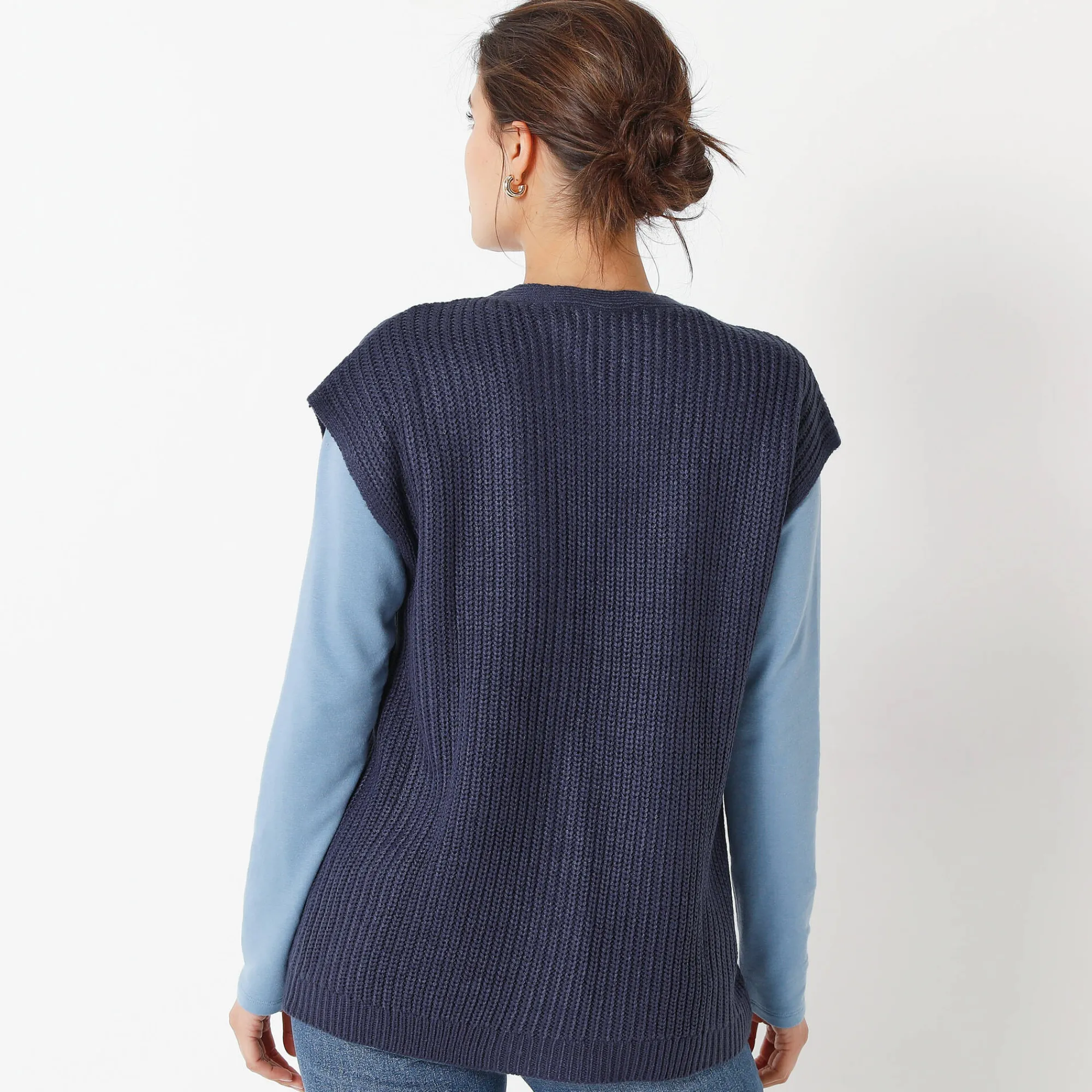 Trui En Vest<Blancheporte Mouwloos vest met knopen marine