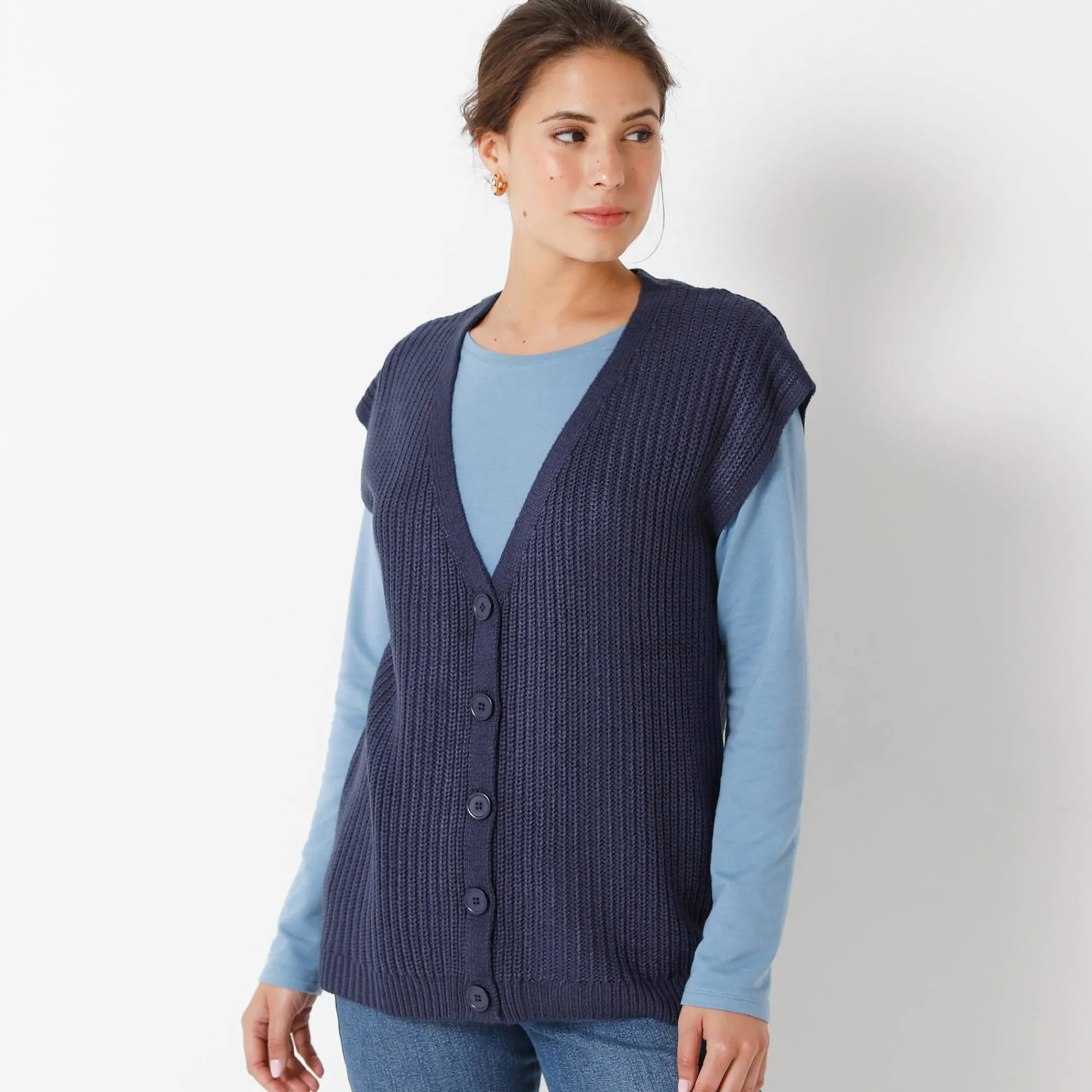 Trui En Vest<Blancheporte Mouwloos vest met knopen marine
