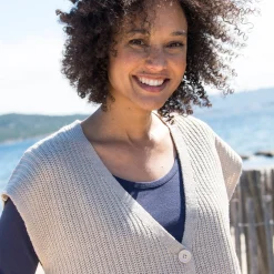Trui En Vest<Blancheporte Mouwloos vest met knopen chiné beige