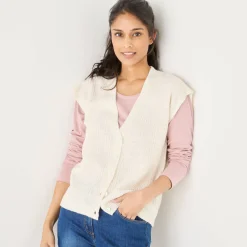 Trui En Vest<Blancheporte Mouwloos vest met knopen, patenttricot ecru