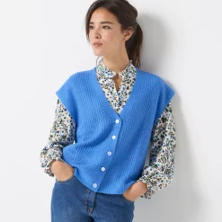Trui En Vest<Blancheporte Mouwloos vest met knopen, patenttricot lavendelblauw