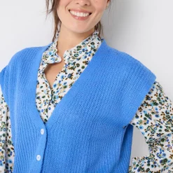 Trui En Vest<Blancheporte Mouwloos vest met knopen, patenttricot lavendelblauw