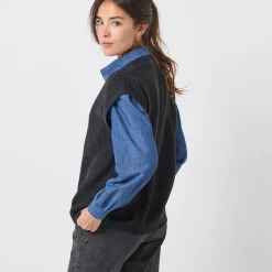 Trui En Vest<Blancheporte Mouwloos vest met knopen, patenttricot zwart