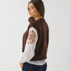 Trui En Vest<Blancheporte Mouwloos vest met rits chocolade