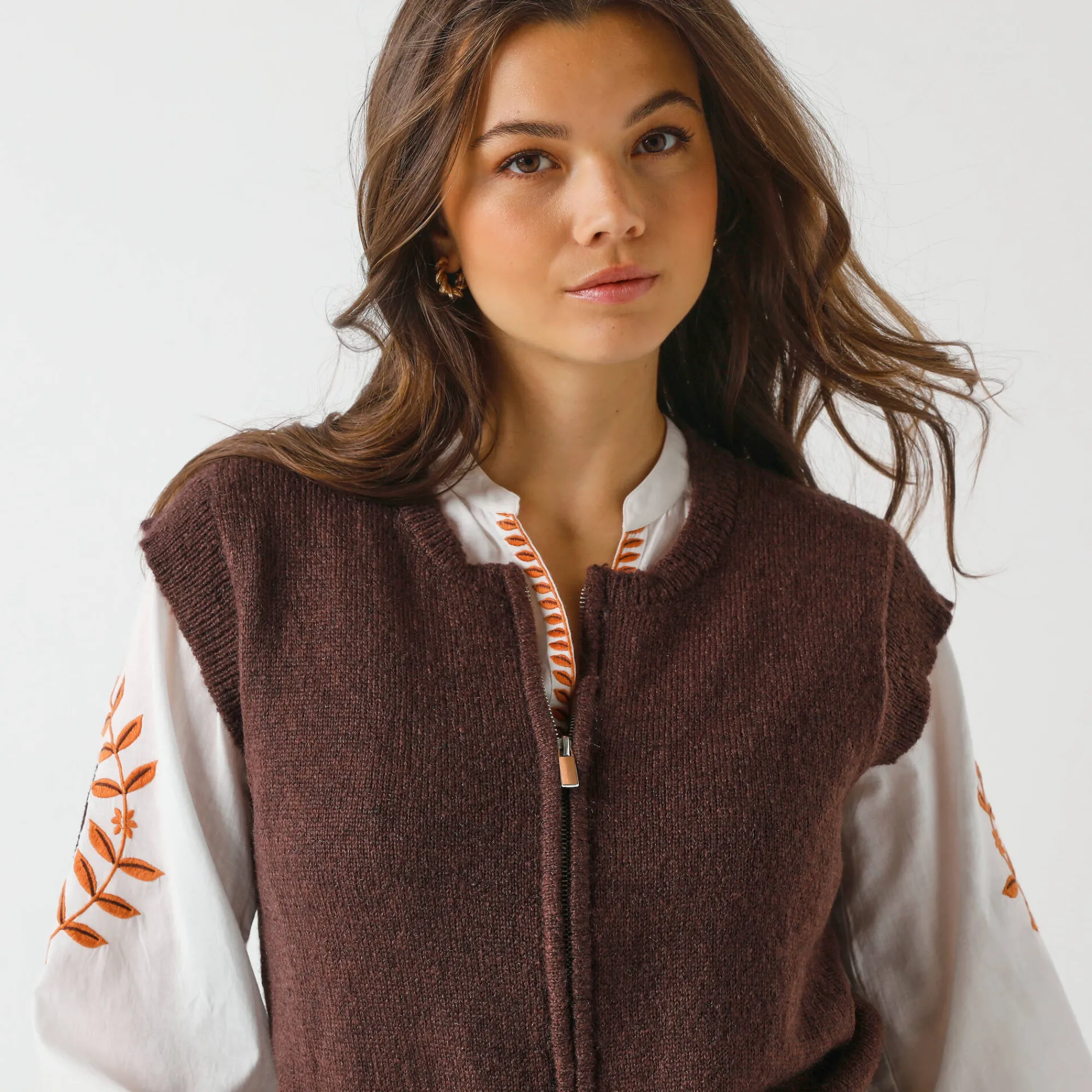 Trui En Vest<Blancheporte Mouwloos vest met rits chocolade