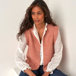 Trui En Vest<Blancheporte Mouwloos vest met ronde hals chiné roze