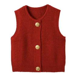 Trui En Vest<Blancheporte Mouwloos vest met zachte touch, goudkleurige knopen bordeaux