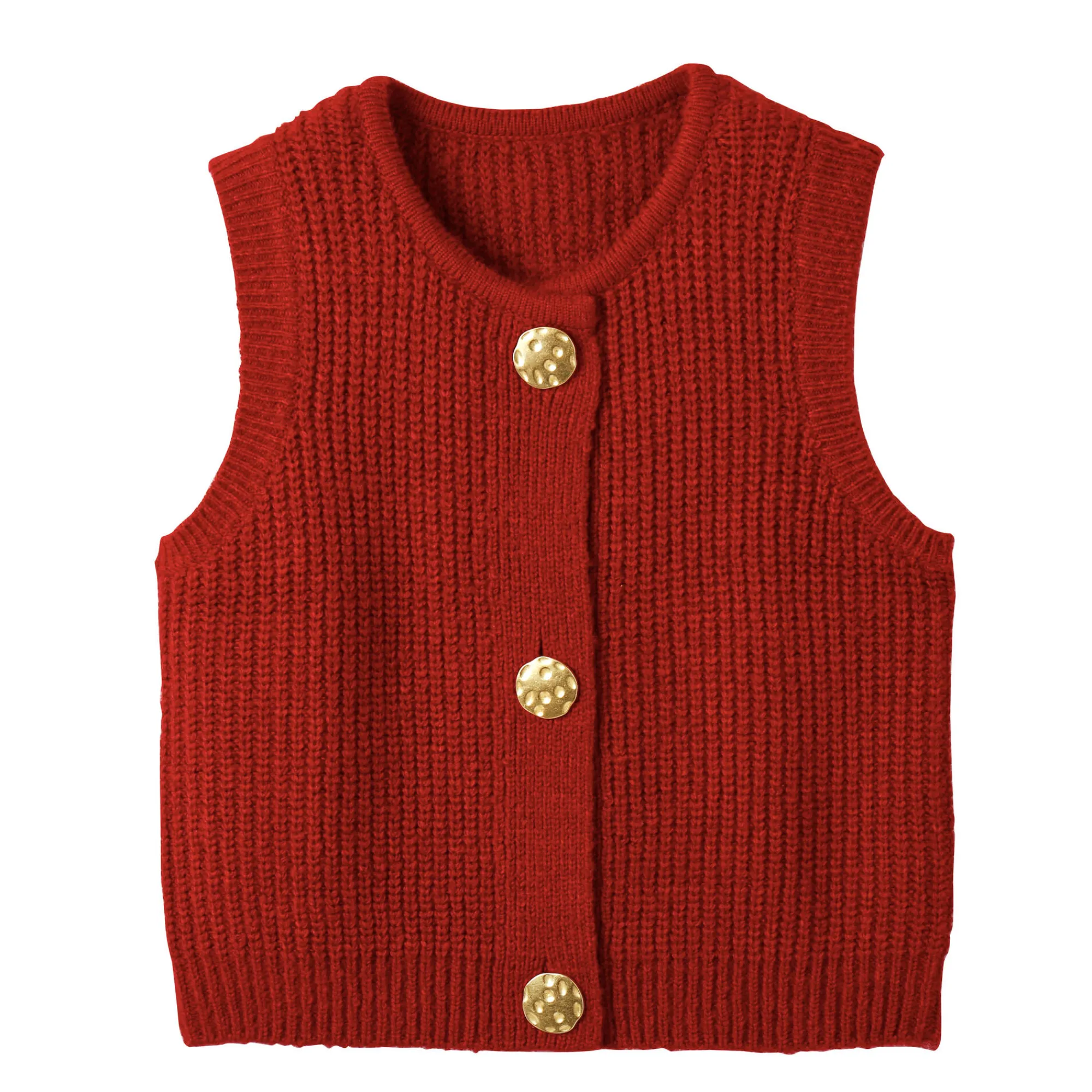 Trui En Vest<Blancheporte Mouwloos vest met zachte touch, goudkleurige knopen bordeaux