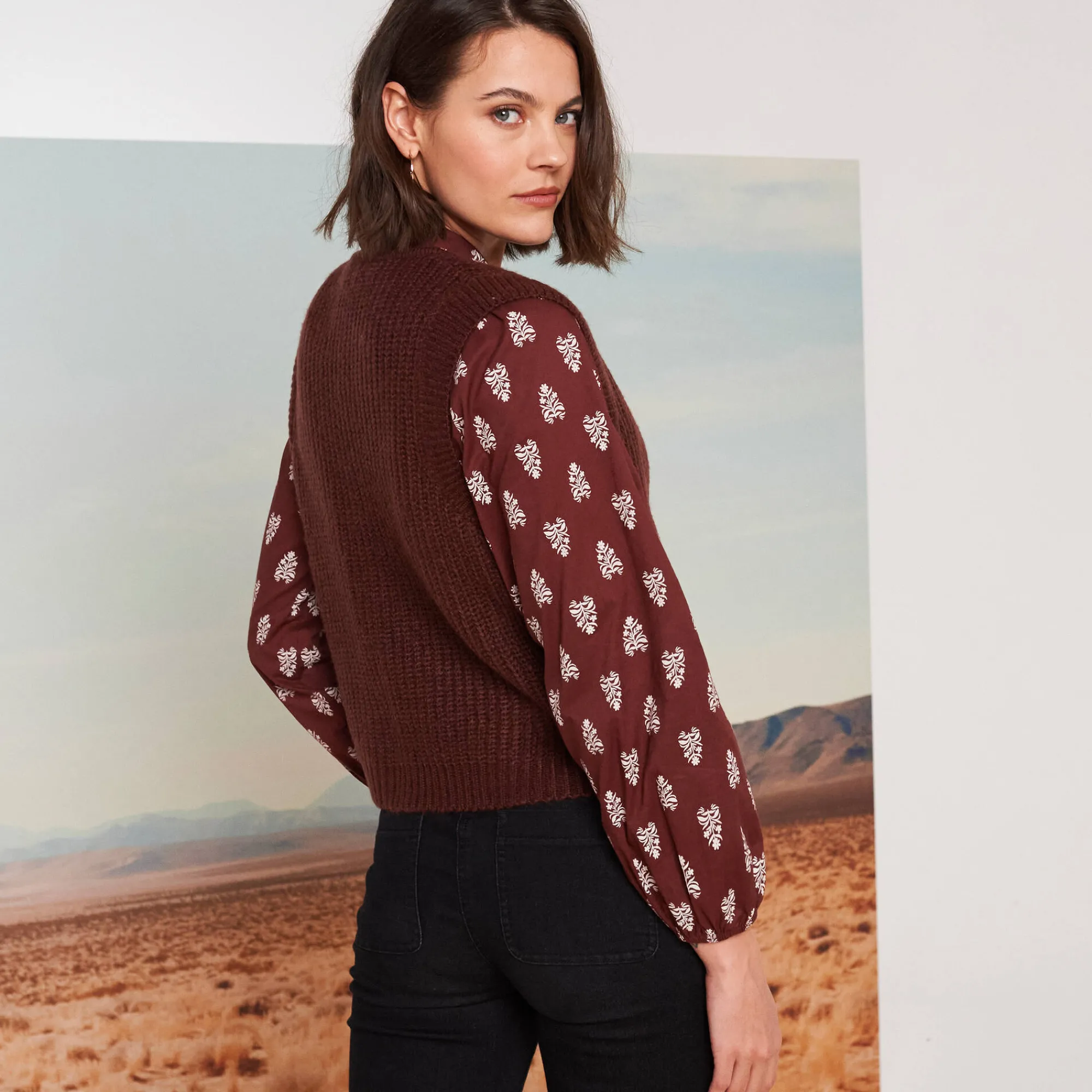 Trui En Vest<Blancheporte Mouwloos vest met zachte touch, goudkleurige knopen chocolade
