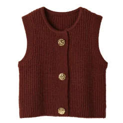 Trui En Vest<Blancheporte Mouwloos vest met zachte touch, goudkleurige knopen chocolade