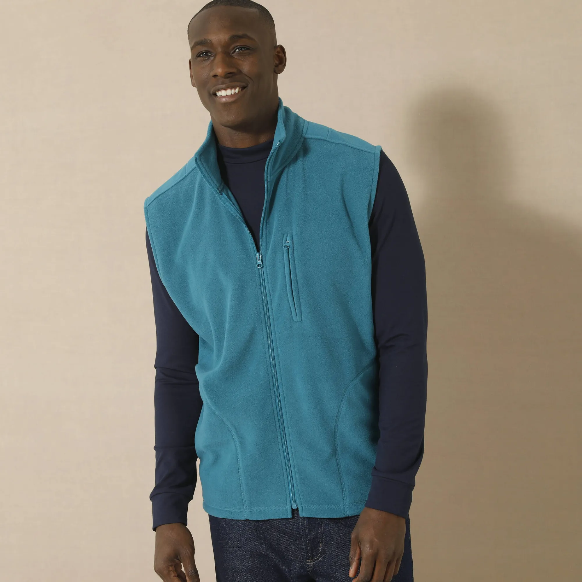 Sweater|Trui En Vest<Blancheporte Mouwloze blouson met rits, in fleece eendenblauw