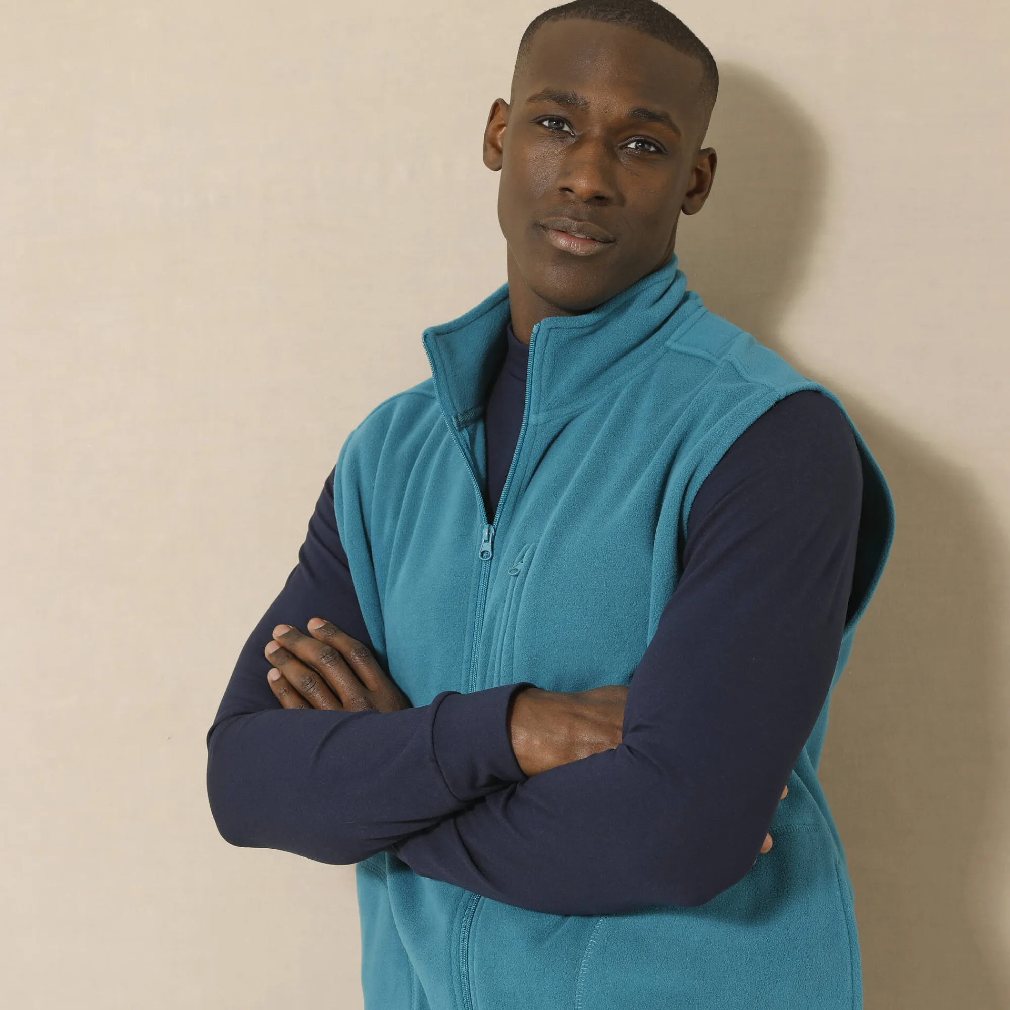 Sweater|Trui En Vest<Blancheporte Mouwloze blouson met rits, in fleece eendenblauw