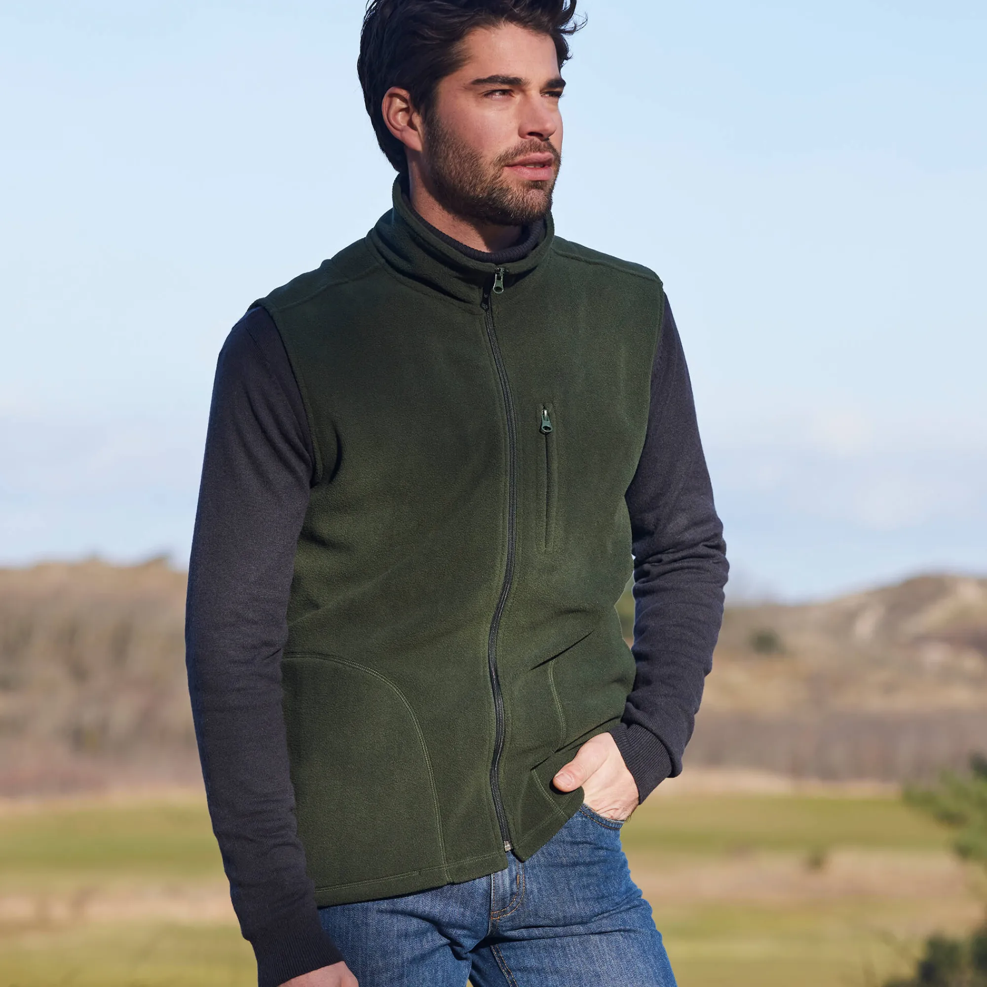 Sweater|Trui En Vest<Blancheporte Mouwloze blouson met rits, in fleece kaki