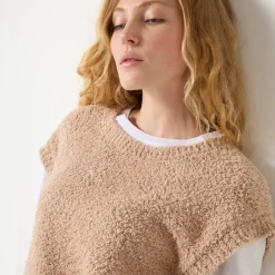 Trui En Vest<Blancheporte Mouwloze trui in lusjestricot, afhangende schouders beige