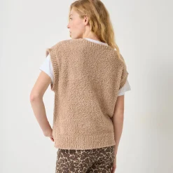 Trui En Vest<Blancheporte Mouwloze trui in lusjestricot, afhangende schouders beige