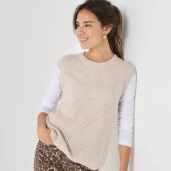 Trui En Vest<Blancheporte Mouwloze trui in origineel patenttricot chiné beige