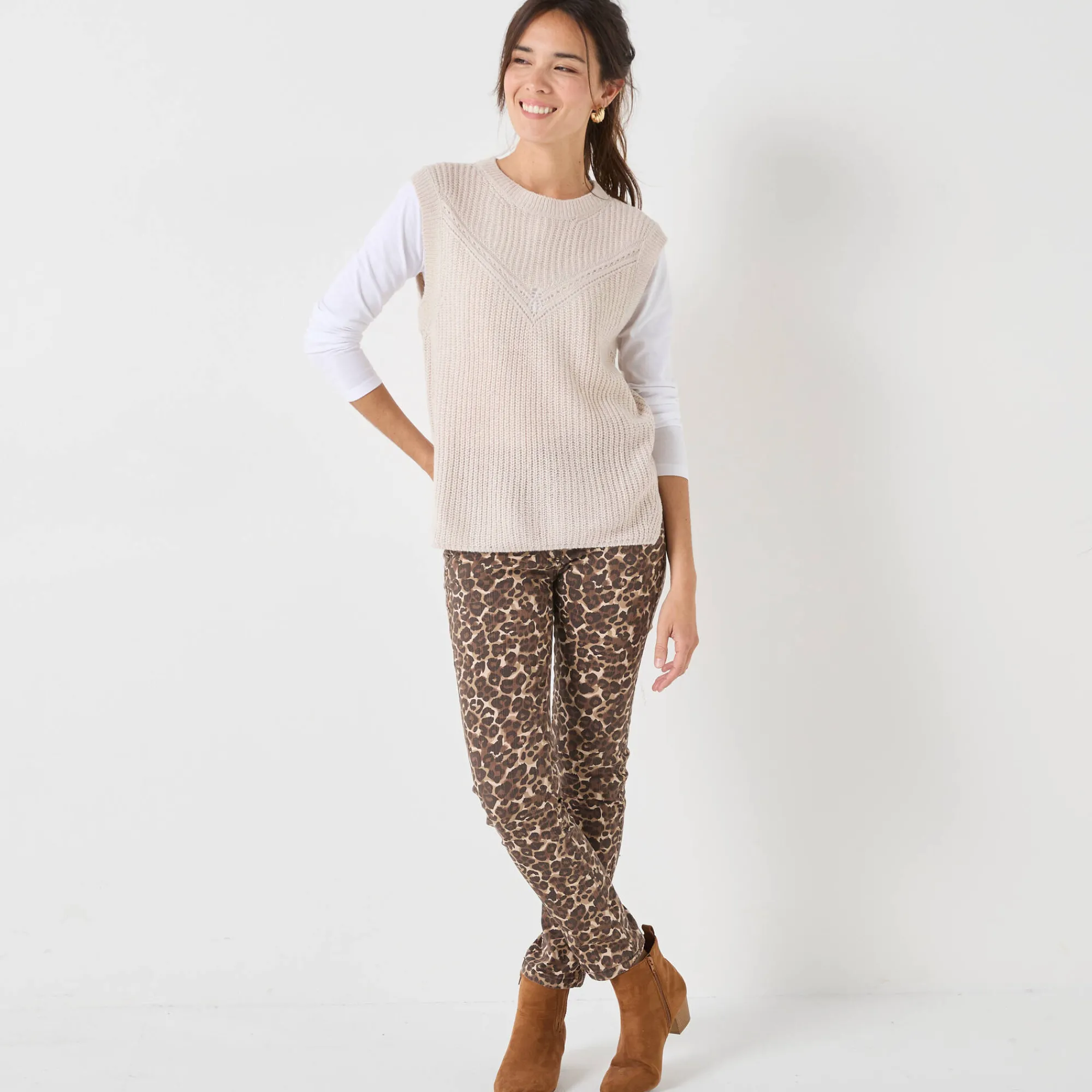 Trui En Vest<Blancheporte Mouwloze trui in origineel patenttricot chiné beige