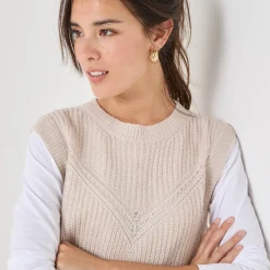 Trui En Vest<Blancheporte Mouwloze trui in origineel patenttricot chiné beige