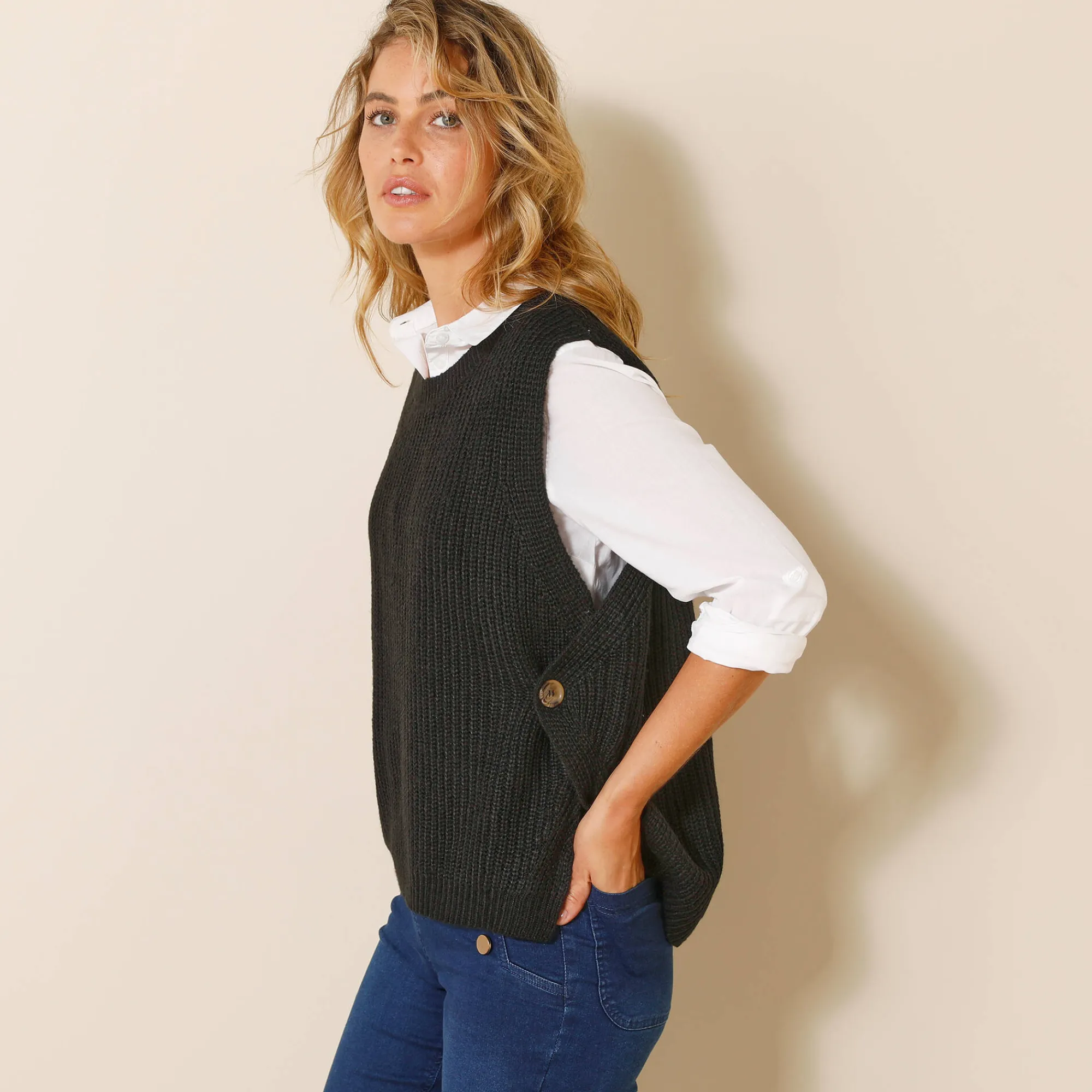 Trui En Vest<Blancheporte Mouwloze trui in tricot zwart
