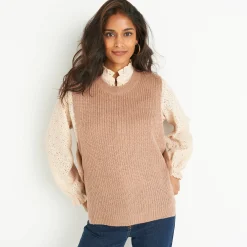 Trui En Vest<Blancheporte Mouwloze trui in tricot chiné taupe