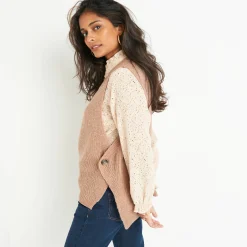 Trui En Vest<Blancheporte Mouwloze trui in tricot chiné taupe