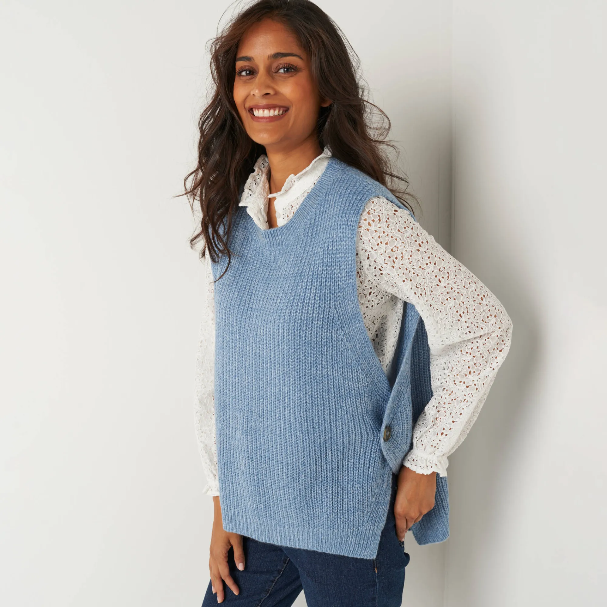 Trui En Vest<Blancheporte Mouwloze trui in tricot chiné blauw