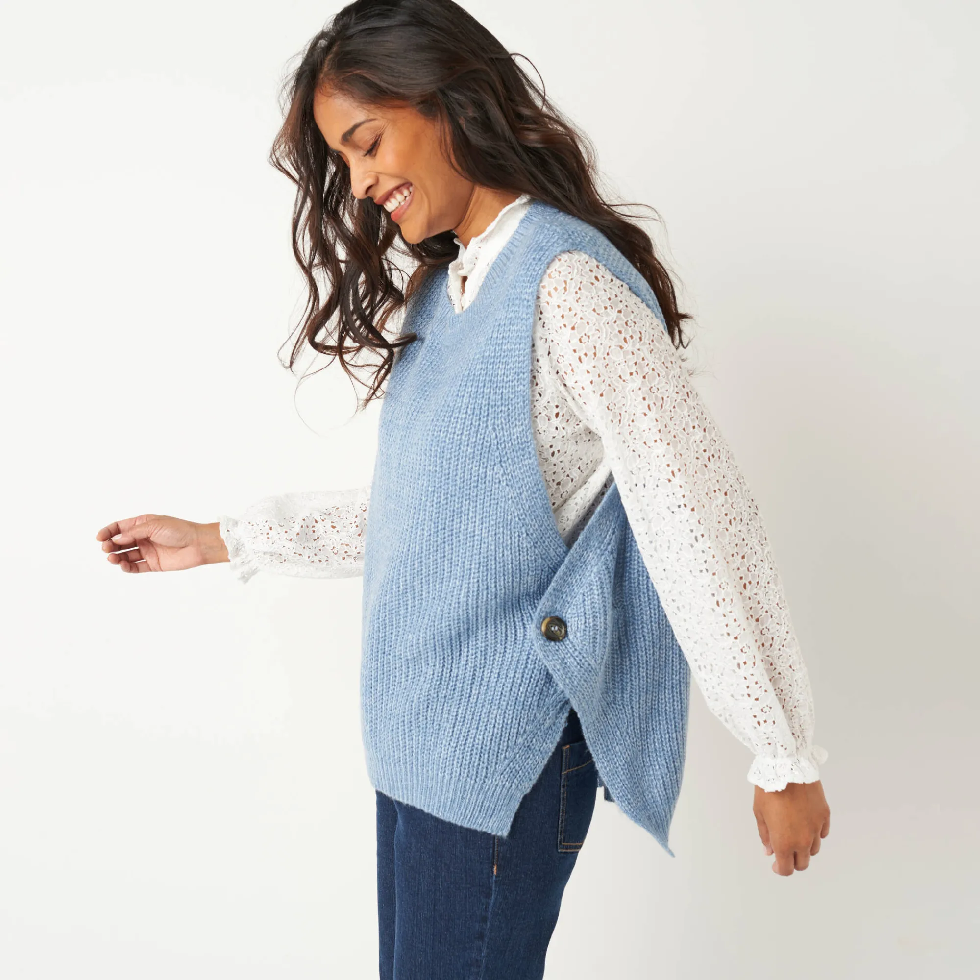 Trui En Vest<Blancheporte Mouwloze trui in tricot chiné blauw