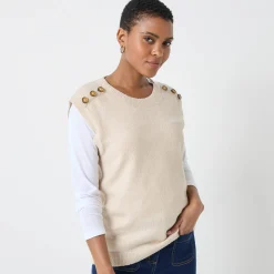 Trui En Vest<Blancheporte Mouwloze trui, knopen op de schouders chiné beige