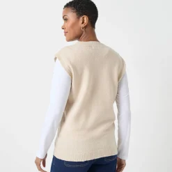 Trui En Vest<Blancheporte Mouwloze trui, knopen op de schouders chiné beige