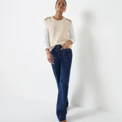 Trui En Vest<Blancheporte Mouwloze trui, knopen op de schouders chiné beige