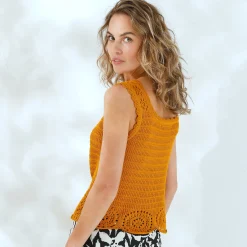 Trui En Vest<Blancheporte Mouwloze trui met ajour onderaan met gehaakt effect saffraangeel