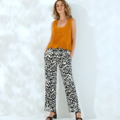 Trui En Vest<Blancheporte Mouwloze trui met ajour onderaan met gehaakt effect saffraangeel