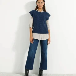 Trui En Vest<Blancheporte Mouwloze trui met kabelmotieven en afhangende schouders marine