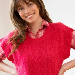 Trui En Vest<Blancheporte Mouwloze trui met kabelmotieven en afhangende schouders rozenhout