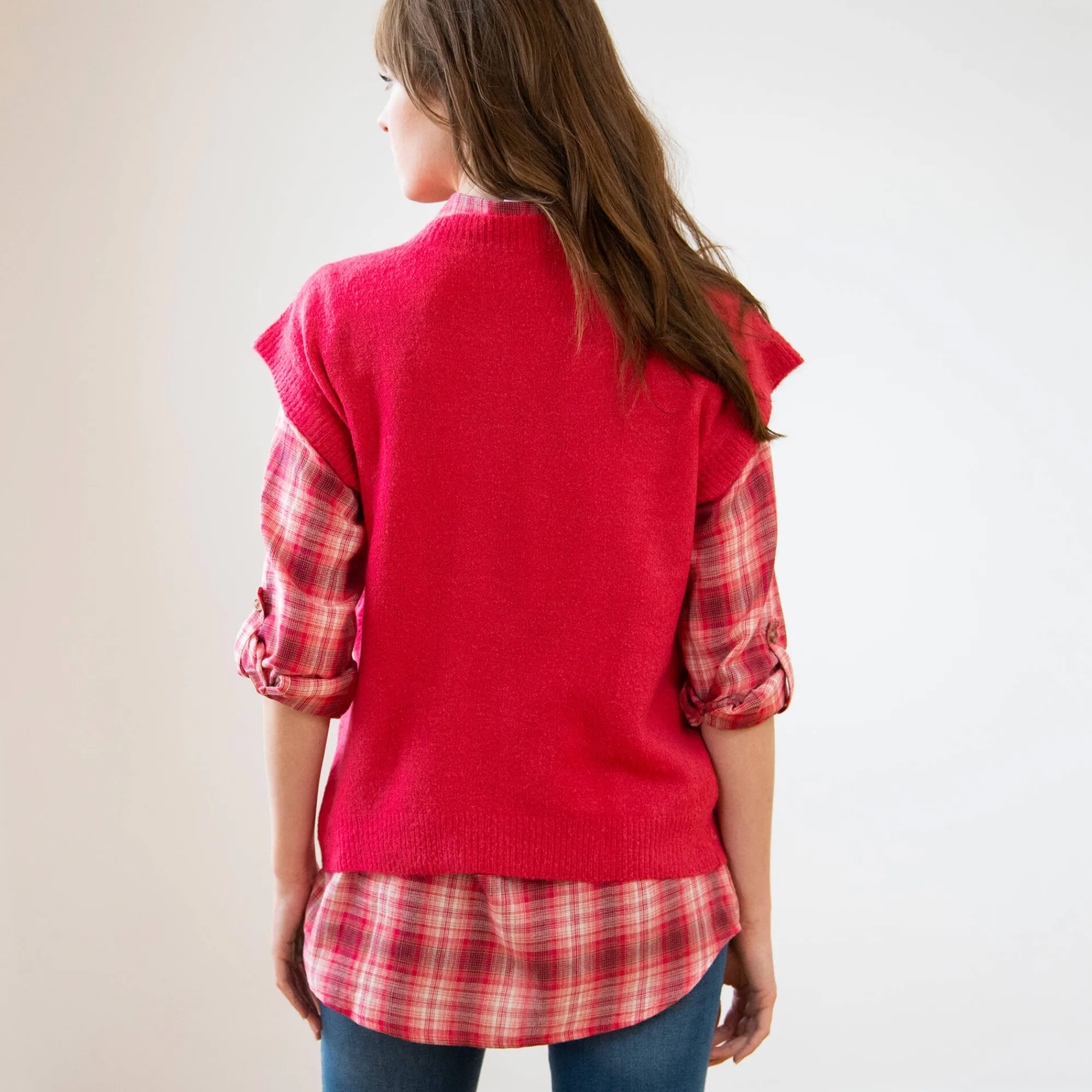 Trui En Vest<Blancheporte Mouwloze trui met kabelmotieven en afhangende schouders rozenhout