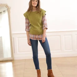 Trui En Vest<Blancheporte Mouwloze trui met kabelmotieven en afhangende schouders mosgroen