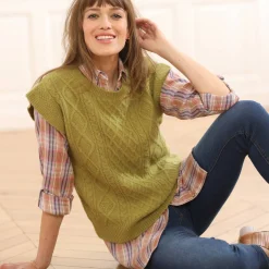 Trui En Vest<Blancheporte Mouwloze trui met kabelmotieven en afhangende schouders mosgroen