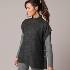 Trui En Vest<Blancheporte Mouwloze trui met opstaande kraag, pareltricot chiné antraciet