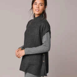 Trui En Vest<Blancheporte Mouwloze trui met opstaande kraag, pareltricot chiné antraciet