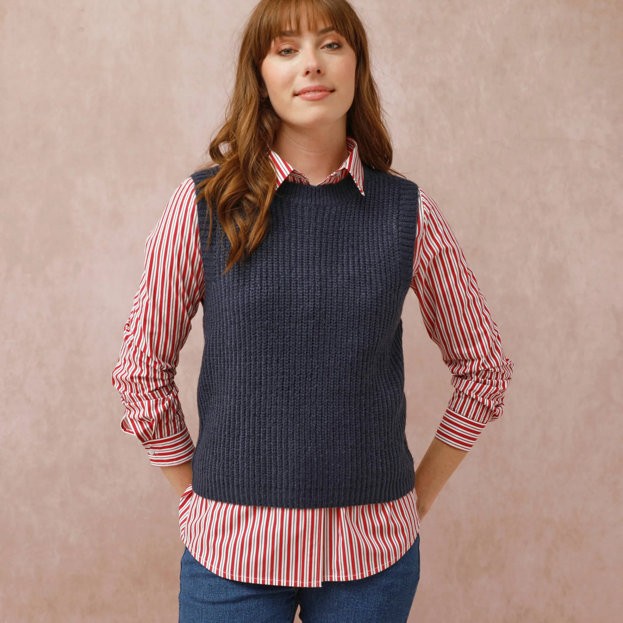 Trui En Vest<Blancheporte Mouwloze trui met ronde hals marine