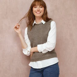 Trui En Vest<Blancheporte Mouwloze trui met ronde hals chiné taupe