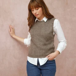 Trui En Vest<Blancheporte Mouwloze trui met ronde hals chiné taupe