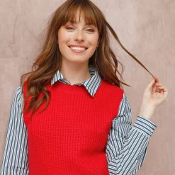 Trui En Vest<Blancheporte Mouwloze trui met ronde hals rood