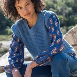 Trui En Vest<Blancheporte Mouwloze trui, pareltricot met mohairtouch blauw