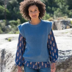 Trui En Vest<Blancheporte Mouwloze trui, pareltricot met mohairtouch blauw